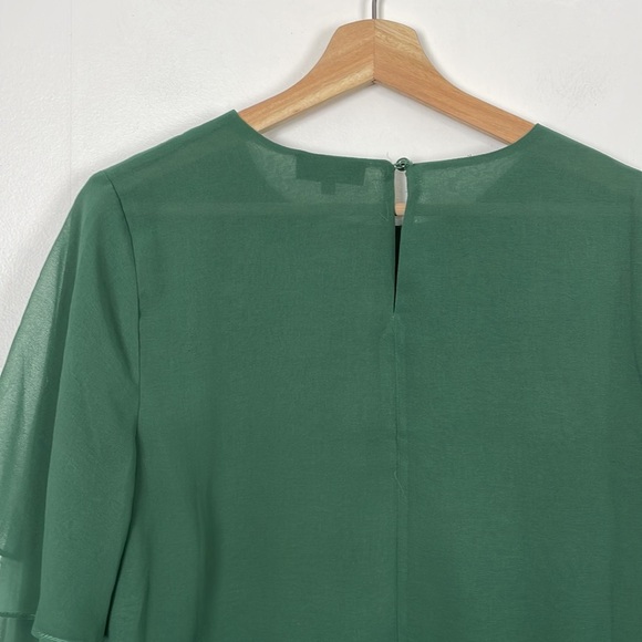 Majorelle top women size M lined long tiered sleeve green pullover crop sheer - Picture 6 of 7